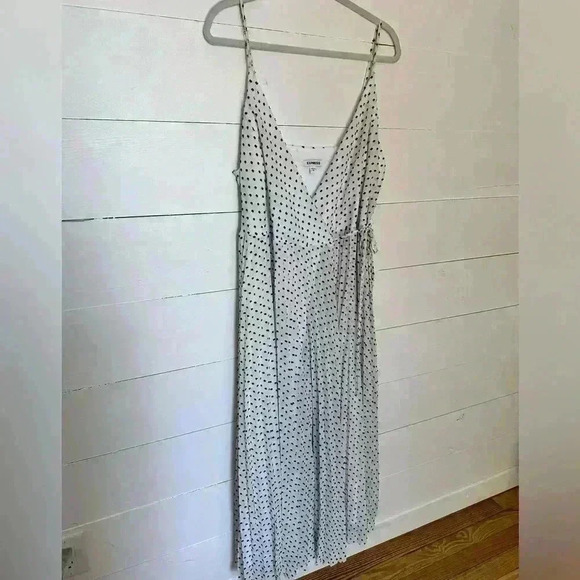 Express White With Black Swiss Polka Dot Wrap Front Maxi Dress Size L - Picture 3 of 10